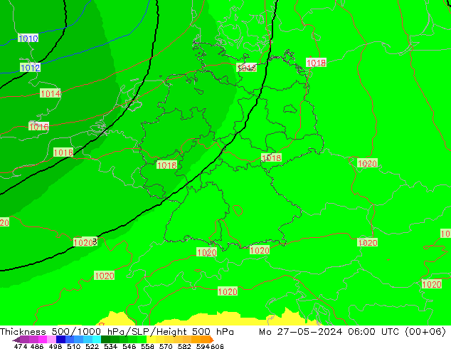 Schichtdicke 500-1000 hPa UK-Global Mo 27.05.2024 06 UTC