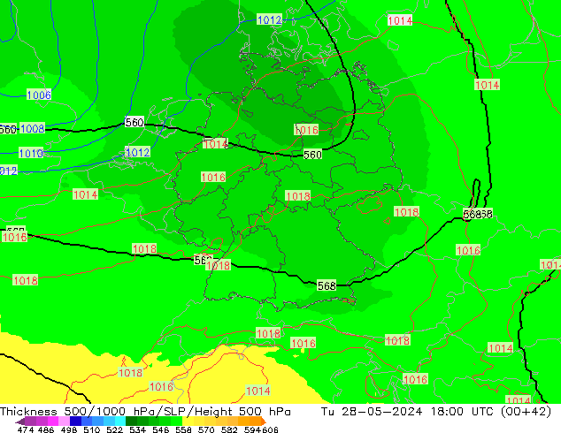 Thck 500-1000hPa UK-Global Tu 28.05.2024 18 UTC