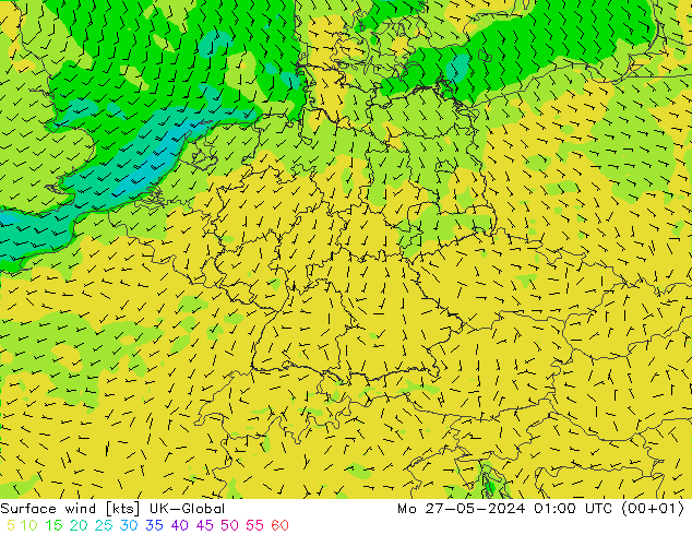 Vent 10 m UK-Global lun 27.05.2024 01 UTC