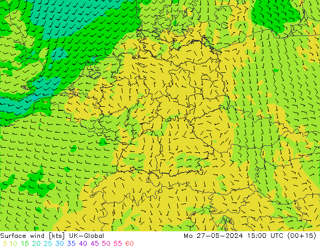 Surface wind UK-Global Mo 27.05.2024 15 UTC