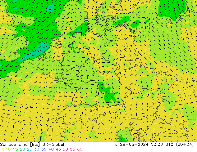 Wind 10 m UK-Global di 28.05.2024 00 UTC