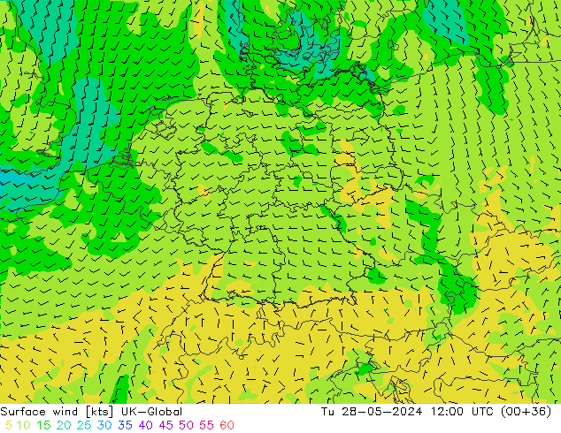 Vent 10 m UK-Global mar 28.05.2024 12 UTC