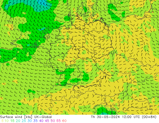 Surface wind UK-Global Čt 30.05.2024 12 UTC