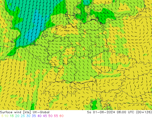 Surface wind UK-Global So 01.06.2024 06 UTC