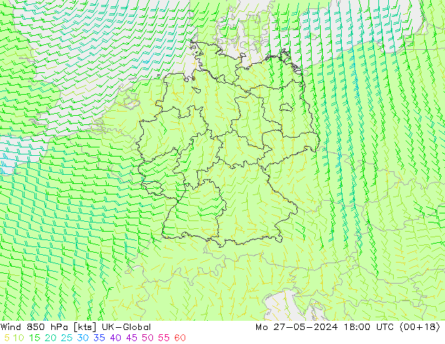 Wind 850 hPa UK-Global Mo 27.05.2024 18 UTC