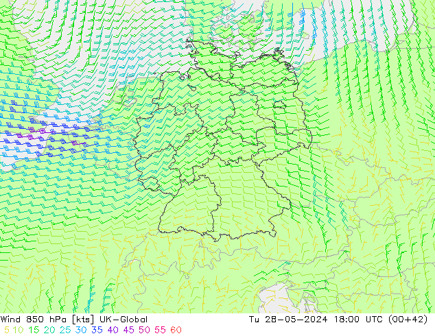 ветер 850 гПа UK-Global вт 28.05.2024 18 UTC