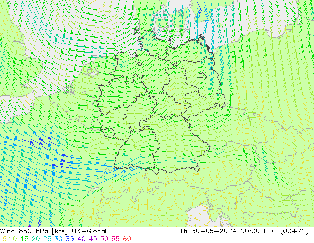 Vent 850 hPa UK-Global jeu 30.05.2024 00 UTC