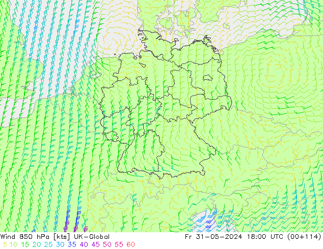 wiatr 850 hPa UK-Global pt. 31.05.2024 18 UTC