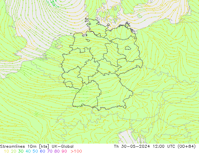 Streamlines 10m UK-Global Th 30.05.2024 12 UTC