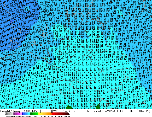 Height/Temp. 500 hPa UK-Global Mo 27.05.2024 01 UTC