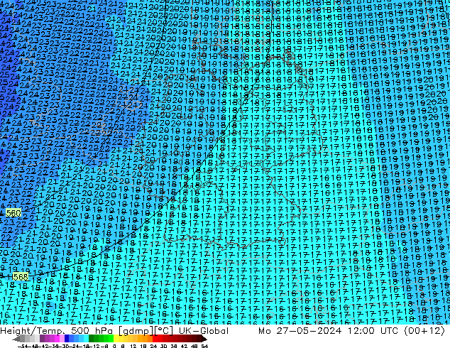 Height/Temp. 500 hPa UK-Global Mo 27.05.2024 12 UTC