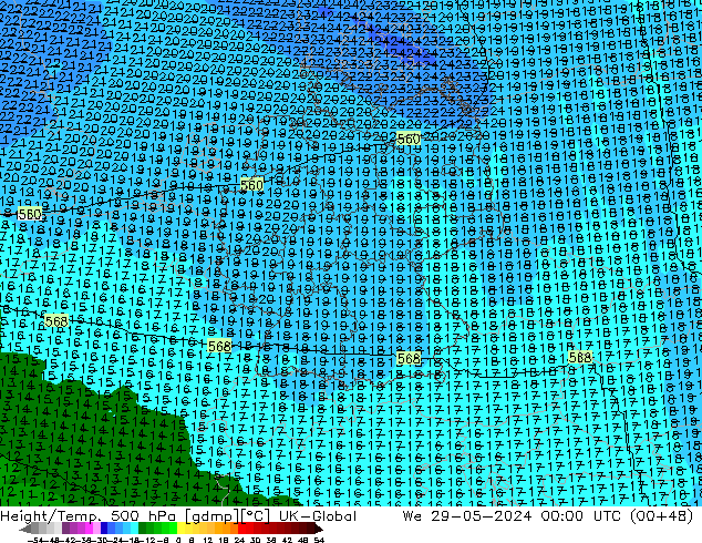 Yükseklik/Sıc. 500 hPa UK-Global Çar 29.05.2024 00 UTC