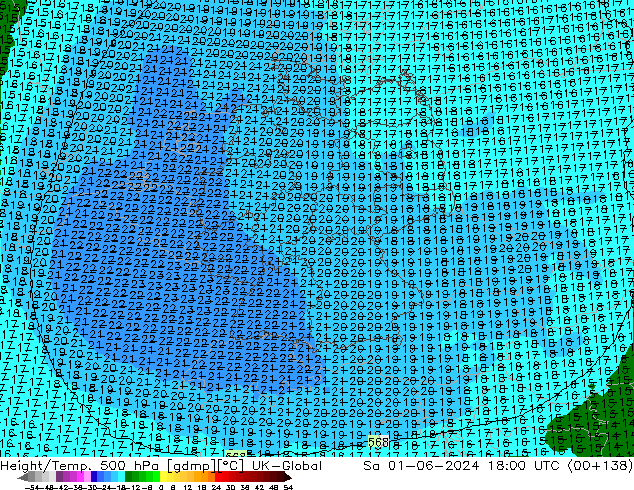 Géop./Temp. 500 hPa UK-Global sam 01.06.2024 18 UTC