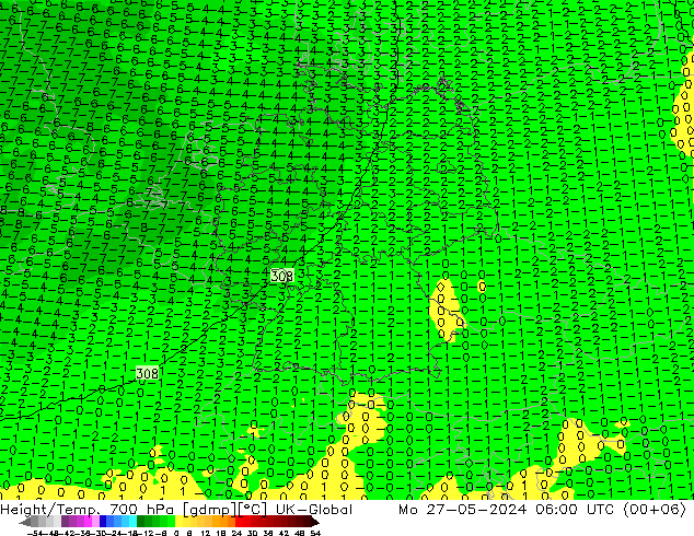 Height/Temp. 700 hPa UK-Global Mo 27.05.2024 06 UTC