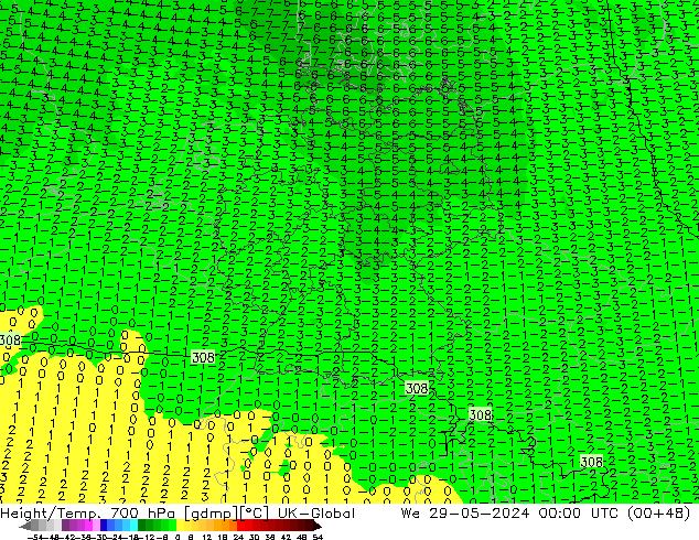 Yükseklik/Sıc. 700 hPa UK-Global Çar 29.05.2024 00 UTC