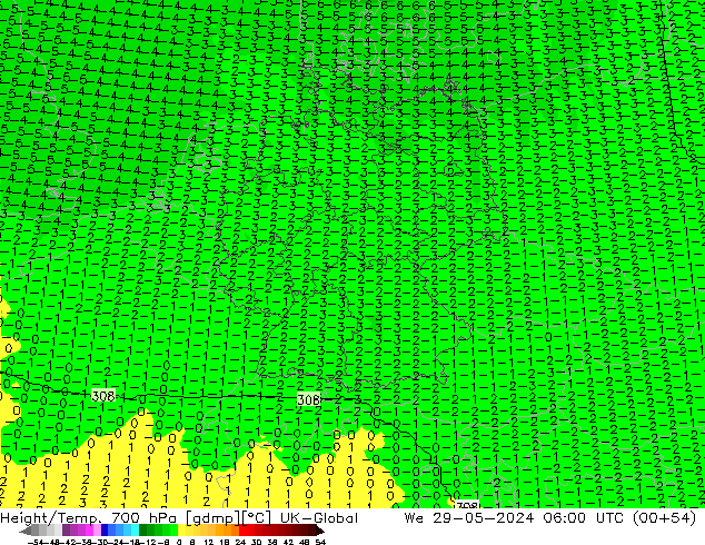 Height/Temp. 700 hPa UK-Global Qua 29.05.2024 06 UTC