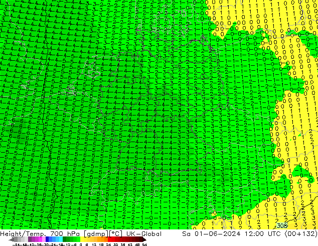 Yükseklik/Sıc. 700 hPa UK-Global Cts 01.06.2024 12 UTC