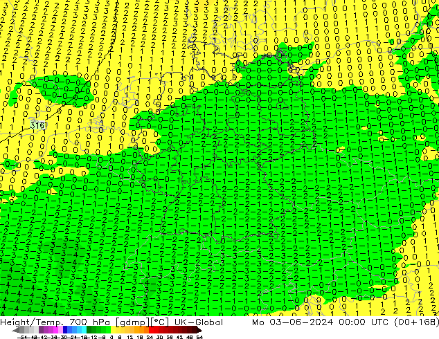 Géop./Temp. 700 hPa UK-Global lun 03.06.2024 00 UTC