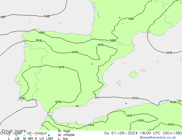Cloud layer UK-Global сб 01.06.2024 18 UTC