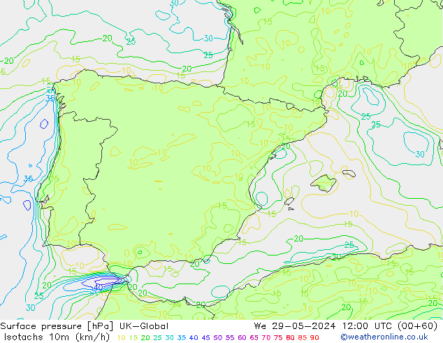 Isotaca (kph) UK-Global mié 29.05.2024 12 UTC