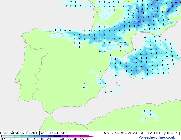 Precipitazione (12h) UK-Global lun 27.05.2024 12 UTC