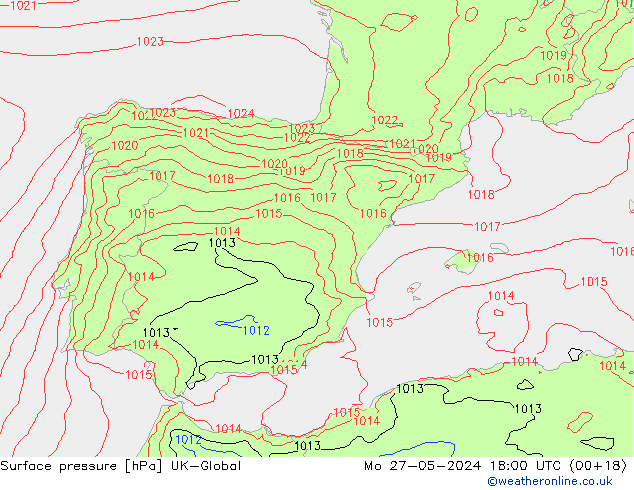 Surface pressure UK-Global Mo 27.05.2024 18 UTC