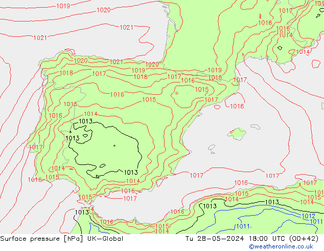 Luchtdruk (Grond) UK-Global di 28.05.2024 18 UTC