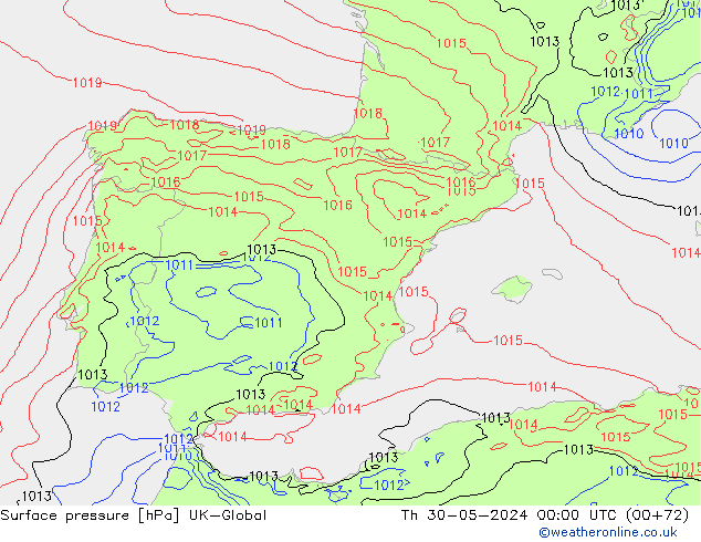 Pressione al suolo UK-Global gio 30.05.2024 00 UTC