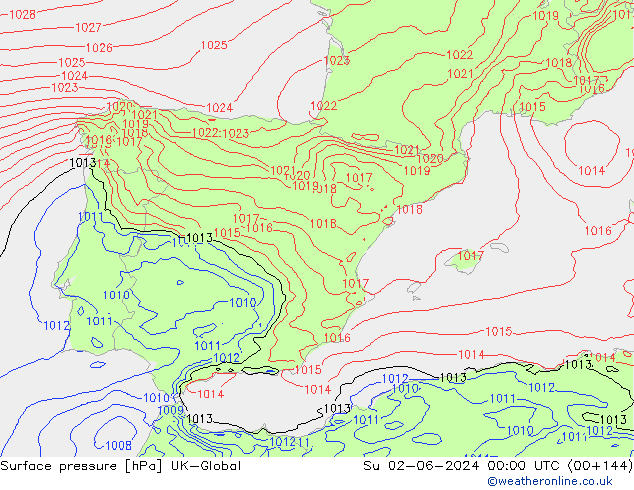 Surface pressure UK-Global Su 02.06.2024 00 UTC