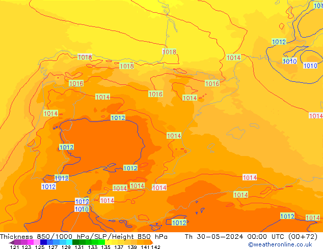 Thck 850-1000 hPa UK-Global Qui 30.05.2024 00 UTC