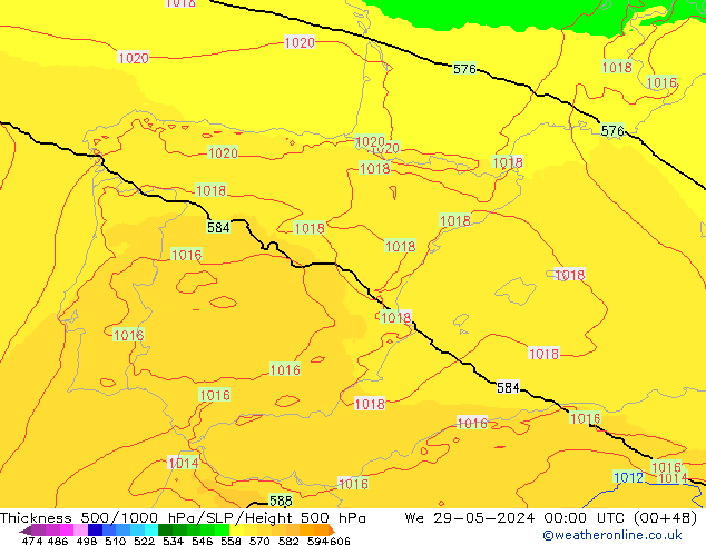 500-1000 hPa Kalınlığı UK-Global Çar 29.05.2024 00 UTC