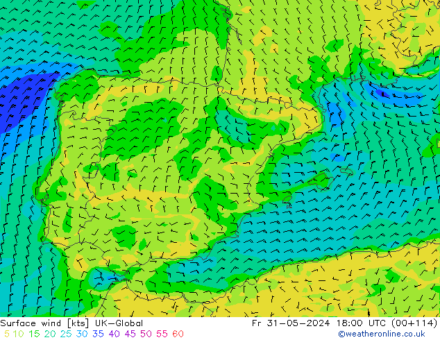 Surface wind UK-Global Fr 31.05.2024 18 UTC