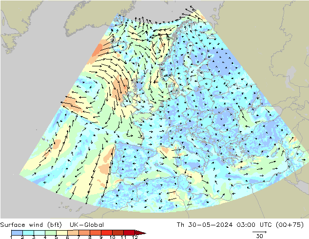 wiatr 10 m (bft) UK-Global czw. 30.05.2024 03 UTC