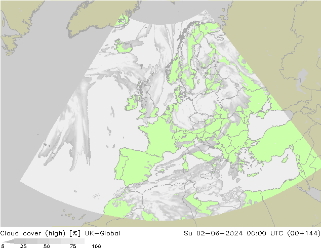 Cloud cover (high) UK-Global Su 02.06.2024 00 UTC