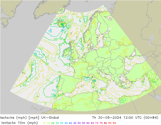 Isotachs (mph) UK-Global Th 30.05.2024 12 UTC