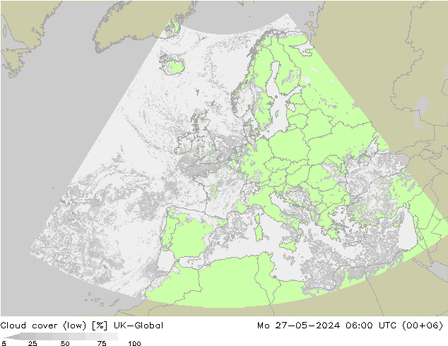 Cloud cover (low) UK-Global Mo 27.05.2024 06 UTC