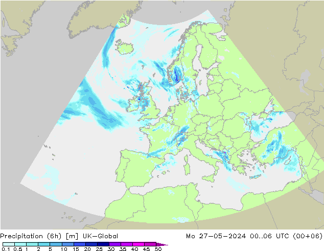 降水量 (6h) UK-Global 星期一 27.05.2024 06 UTC