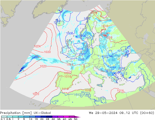 Precipitation UK-Global We 29.05.2024 12 UTC