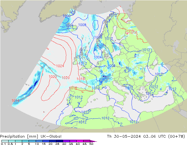 Precipitation UK-Global Th 30.05.2024 06 UTC
