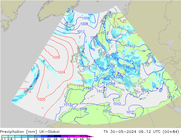 Precipitation UK-Global Th 30.05.2024 12 UTC