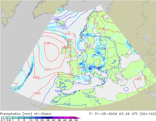 Precipitation UK-Global Fr 31.05.2024 06 UTC