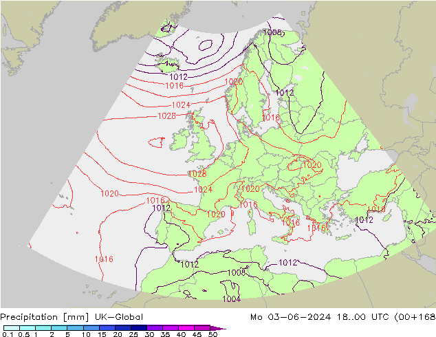 Precipitation UK-Global Mo 03.06.2024 00 UTC