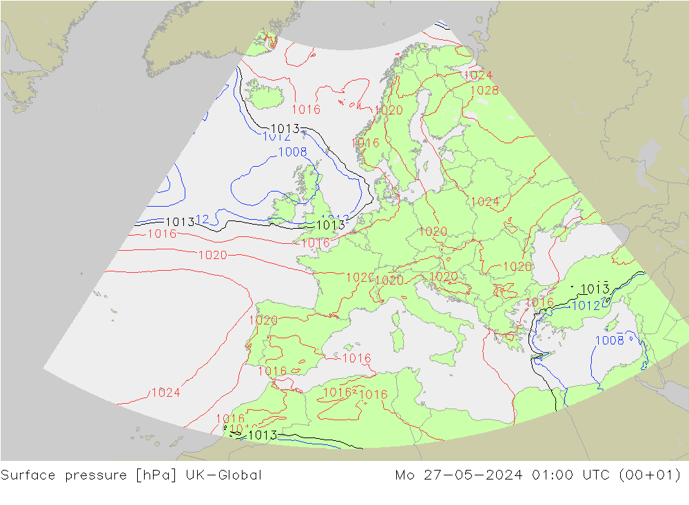 地面气压 UK-Global 星期一 27.05.2024 01 UTC