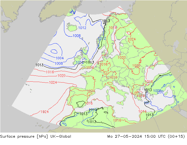 Pressione al suolo UK-Global lun 27.05.2024 15 UTC