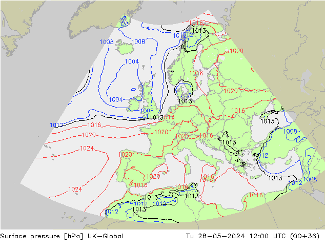 Surface pressure UK-Global Tu 28.05.2024 12 UTC