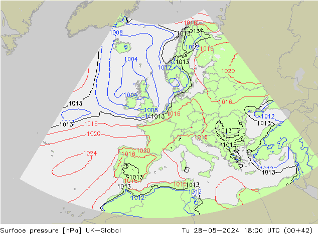 Surface pressure UK-Global Tu 28.05.2024 18 UTC