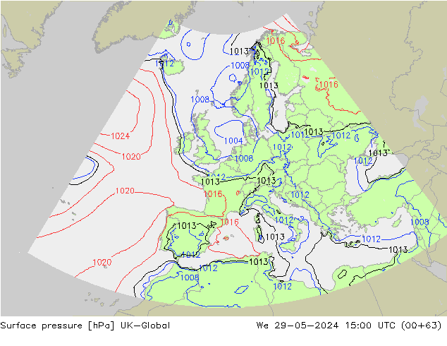 Luchtdruk (Grond) UK-Global wo 29.05.2024 15 UTC
