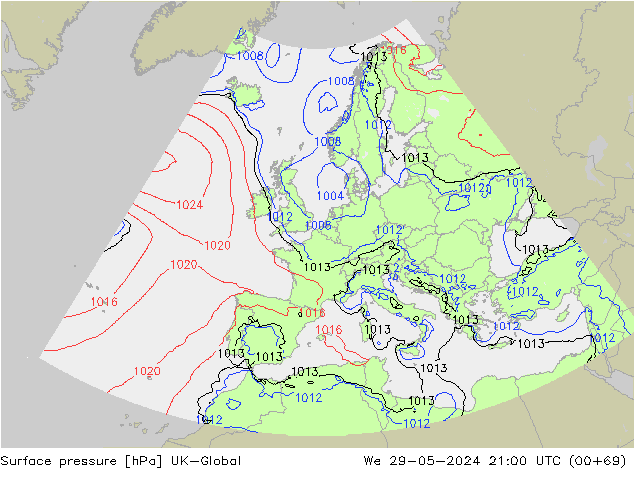 Luchtdruk (Grond) UK-Global wo 29.05.2024 21 UTC