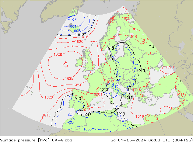 Pressione al suolo UK-Global sab 01.06.2024 06 UTC