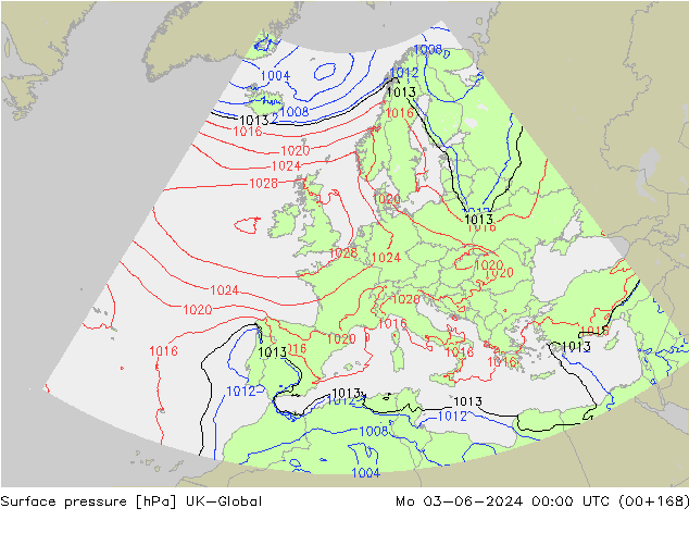 Surface pressure UK-Global Mo 03.06.2024 00 UTC